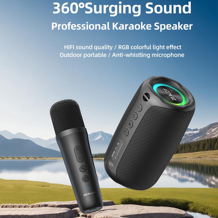 Zealot M2 8W Portable Outdoor RGB Bluetooth Speaker, with 2pcs Microphones, with 1pc Microphone