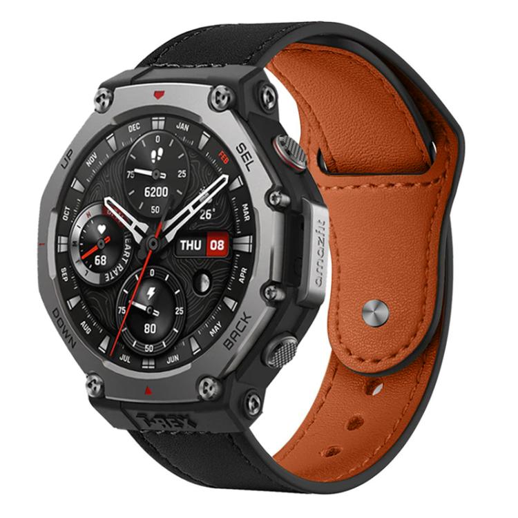 xDfind Rivet Buckle Genuine Leather Watch Band, For Amazfit T-Rex 3