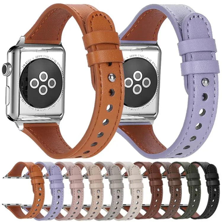 xDfind Double Ring Single Rivet Genuine Leather Watch Band, For Apple Watch 42 / 44 / 45 / 46 / 49mm, For Apple Watch 38 / 40 / 41 / S10 42mm