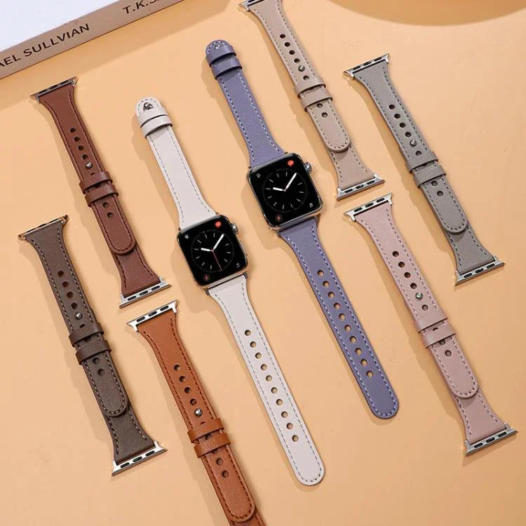 xDfind Double Ring Single Rivet Genuine Leather Watch Band, For Apple Watch 42 / 44 / 45 / 46 / 49mm, For Apple Watch 38 / 40 / 41 / S10 42mm