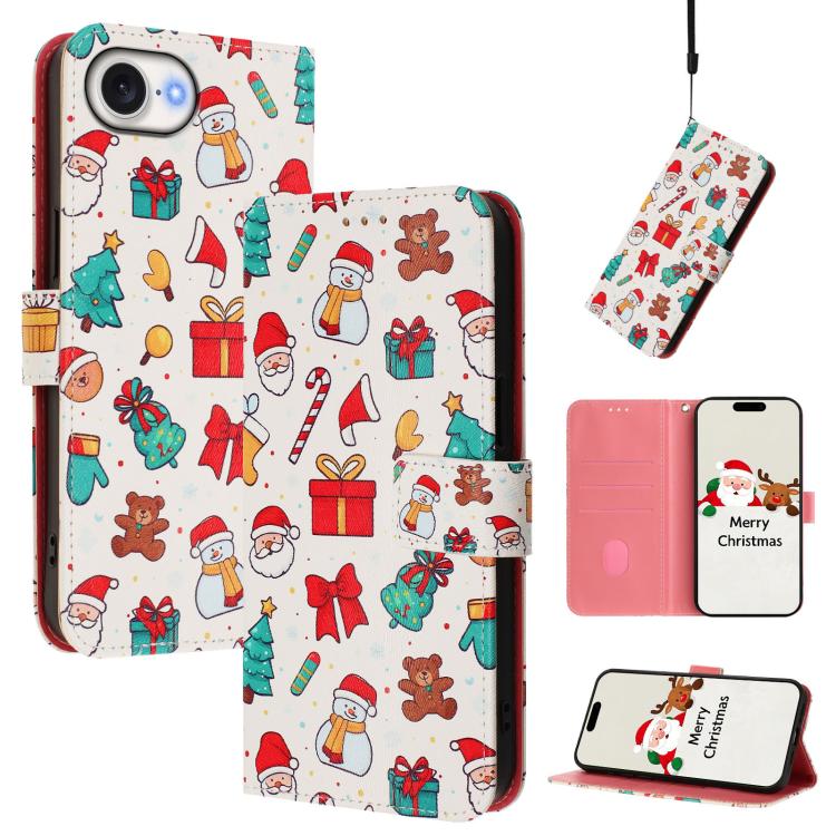 Christmas Series Buckle Leather Phone Case with Hand Strap, For iPhone 17e / 16e, For iPhone 17 Pro Max, For iPhone 17 Pro, For iPhone 17, For iPhone Air, For iPhone 16 Pro Max, For iPhone 16 Pro, For iPhone 16 Plus