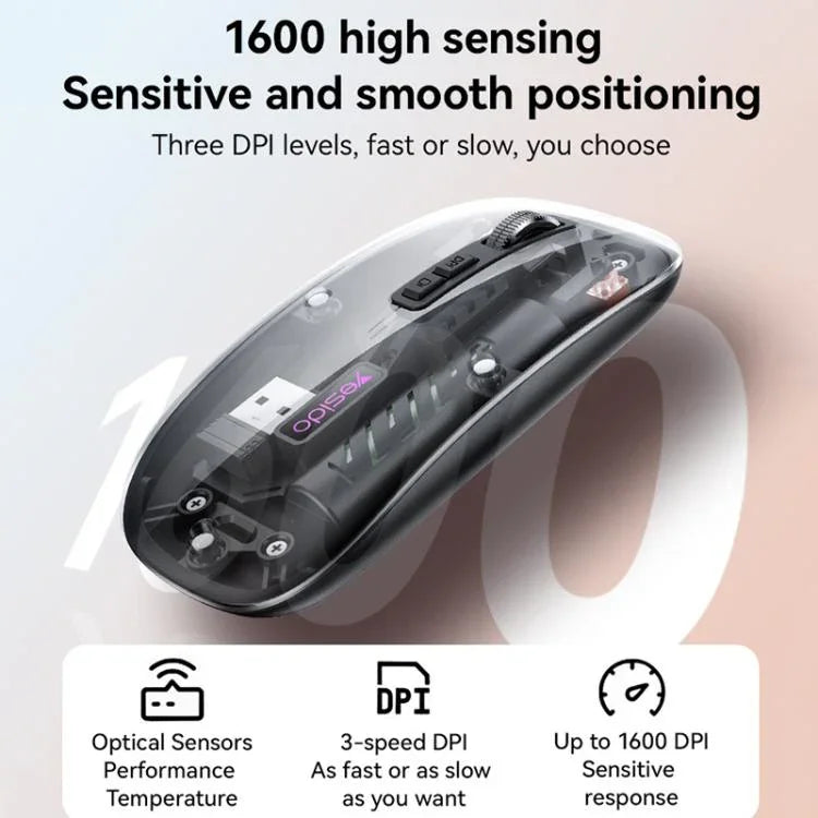 Yesido KB29 Transparent Bluetooth Dual Mode Wireless Mouse, KB29 (White), KB29 (Black)