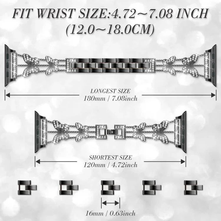 xDfind Butterfly-shaped Diamond Metal Watch Band, For Apple Watch 42 / 44 / 45 / 46 / 49mm, For Apple Watch 38 / 40 / 41 / S10 42mm
