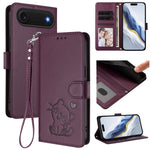 Embossed Heart Cat Leather Phone Case with Hand Strap, For iPhone Air, For iPhone 16 Pro Max, For iPhone 16 Pro, For iPhone 16 Plus