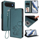 Embossed Heart Cat Leather Phone Case with Hand Strap, For iPhone Air, For iPhone 16 Pro Max, For iPhone 16 Pro, For iPhone 16 Plus