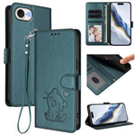 Embossed Heart Cat Leather Phone Case with Hand Strap, For iPhone 17e / 16e, For iPhone 17 Pro Max, For iPhone 17 Pro, For iPhone 17