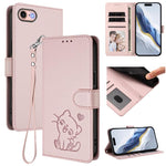Embossed Heart Cat Leather Phone Case with Hand Strap, For iPhone 14 Pro Max, For iPhone 7 / 8 / SE 2022, For iPhone 13 Pro Max, For iPhone 13 Pro