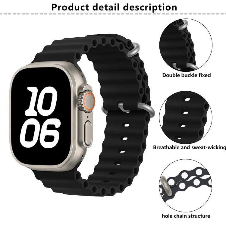 Ocean Silicone Watch Band with 3D Curved Film, For Apple Watch Series 41mm, For Apple Watch Series 38mm, For Apple Watch Series 42mm