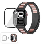 Three Beads Stainless Steel Watch Band with 3D Curved Film, For Apple Watch Ultra 2 / 1 49mm, For Apple Watch Series 45mm, For Apple Watch Series 41mm, For Apple Watch Series 38mm