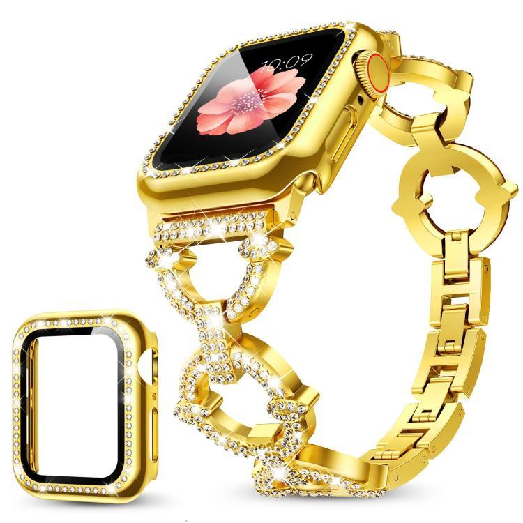 xDfind O-shaped Diamond Metal Watch Band with Tempered Film Integrated PC Cover, For Apple Watch Series 10 46mm, For Apple Watch Series 10 42mm, For Apple Watch Series 44mm, For Apple Watch Series 40mm, For Apple Watch Ultra 2 / 1 49mm                 ...