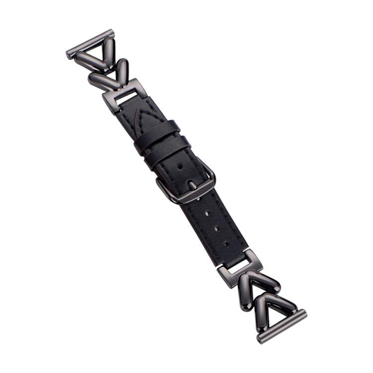 xDfind V-shaped Metal Hybrid Leather Watch Band, 22mm