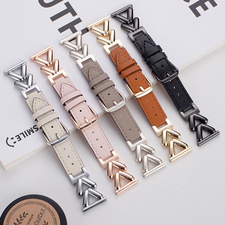 xDfind V-shaped Metal Hybrid Leather Watch Band, 22mm