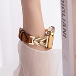 xDfind V-shaped Metal Hybrid Leather Watch Band, 22mm