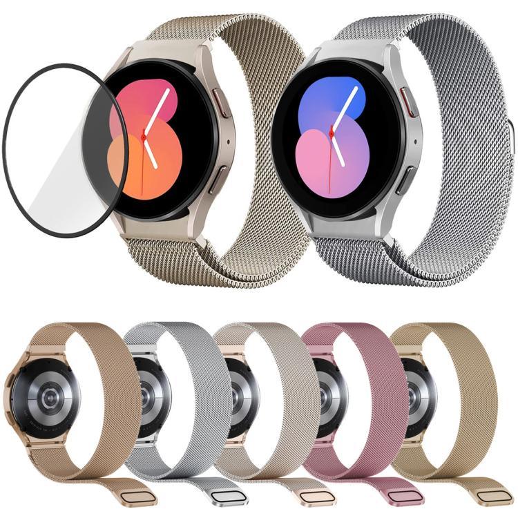 Milanese Magnetic Stainless Steel Watch Band with 3D Curved Film, For Samsung Galaxy Watch4 Classic 46mm, For Samsung Galaxy Watch4 Classic 42mm, For Samsung Galaxy Watch5 Active 40mm, For Samsung Galaxy Watch5 Active 44mm                              ...