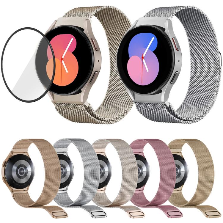 Milanese Magnetic Stainless Steel Watch Band with 3D Curved Film, For Samsung Galaxy Watch FE 40mm, For Samsung Galaxy Watch7 44mm, For Samsung Galaxy Watch7 40mm, For Samsung Galaxy Watch6 Classic 47mm, For Samsung Galaxy Watch6 44mm                  ...