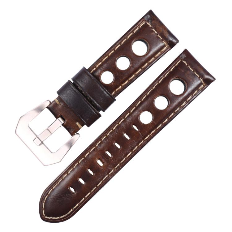 xDfind Silver Buckle Three-hole Breathable Genuine Leather Watch Band, 20mm, 22mm, 24mm