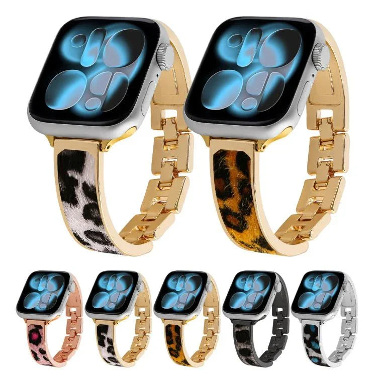 Leopard Print Bracelet Alloy Watch Band, For Apple Watch 46mm / 49mm / 45mm / 44mm, For Apple Watch 42mm / 41mm / 40mm / 38mm