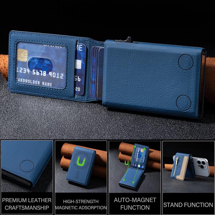 BFK31 Colorblock Zipper MagSafe Magnetic Leather Card Bag