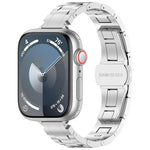 Slim Waist Three-bead Butterfly Buckle Titanium Alloy Watch Band, For Apple Watch 46mm / 49mm / 45mm / 44mm, For Apple Watch 42mm / 41mm / 40mm / 38mm