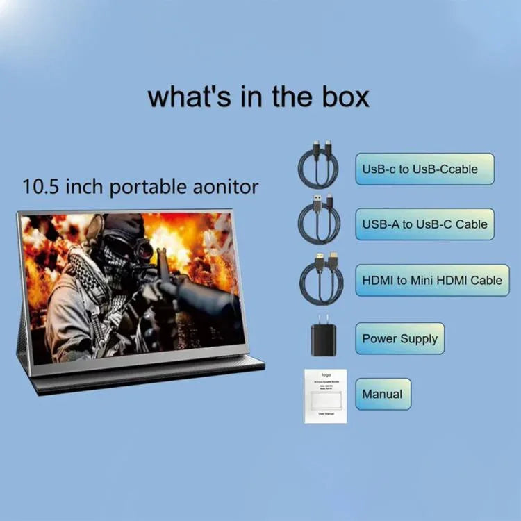 P105A01D 10.5 inch IPS Portable Monitor with HD / Type-C Extend, US Plug, 10.5 inch