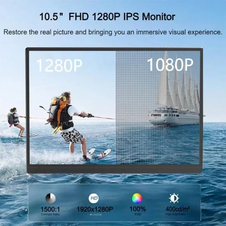 P105A01D 10.5 inch IPS Portable Monitor with HD / Type-C Extend, US Plug, 10.5 inch