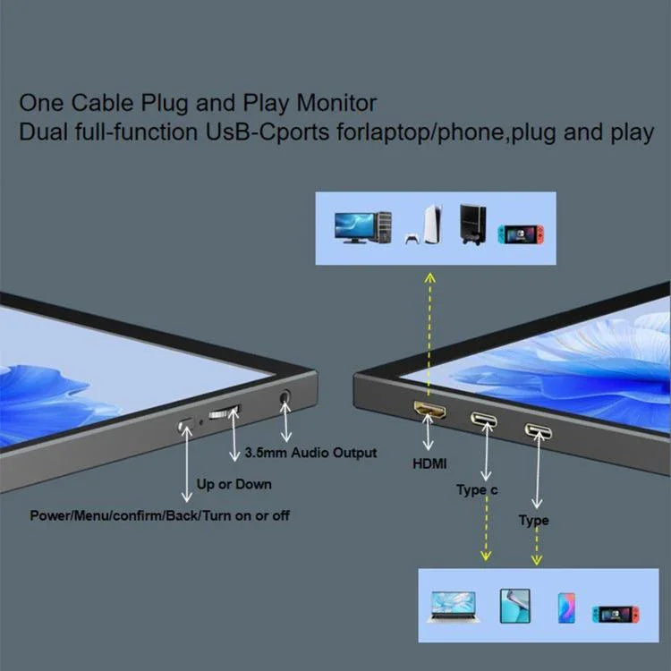 P105A01D 10.5 inch IPS Portable Monitor with HD / Type-C Extend, US Plug, 10.5 inch
