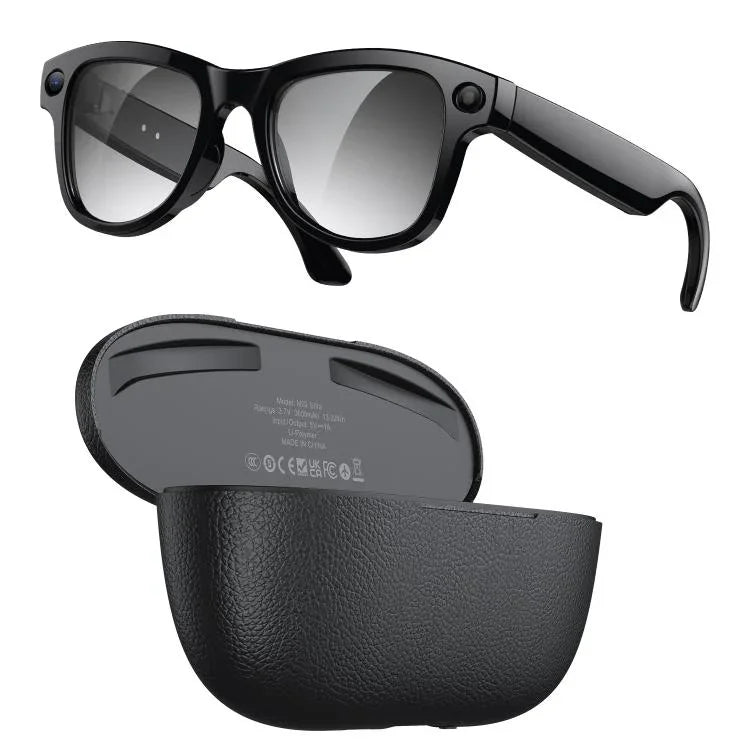 نظارات ذكية M02 Ultra بكاميرا 8 ميجابكسل وعدسات فوتوكرومية، مع علبة شحن سوداء، مع علبة شحن بنية