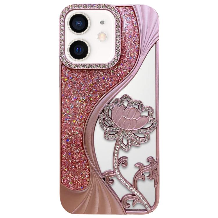Electroplated TPU Lotus Hollow-carved  Rhinestone Glitter Phone Case, For iPhone 13 Pro, For iPhone 13, For iPhone 12, For iPhone 12 Pro Max, For iPhone 12 Pro, For iPhone 11 Pro Max, For iPhone 11