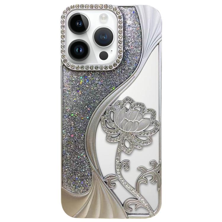 Electroplated TPU Lotus Hollow-carved  Rhinestone Glitter Phone Case, For iPhone 12 Pro Max, For iPhone 12 Pro, For iPhone 11 Pro Max, For iPhone 11