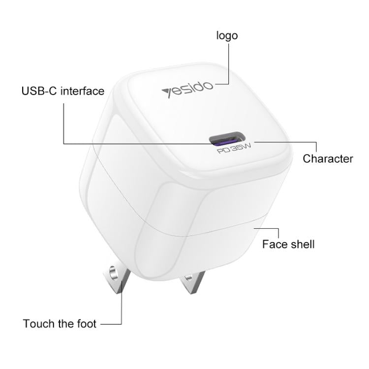 Yesido YC16U PD 35W Type-C Mini Ice Cube Fast Charger, US Plug