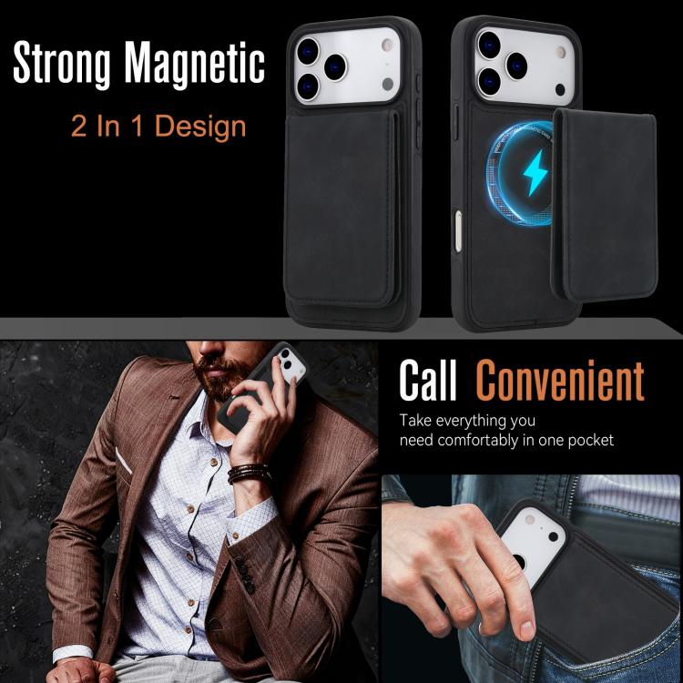 YM030 Retro Faux Leather Magnetic Detachable Wallet Phone Case, For iPhone 17 Pro Max, For iPhone 17 Pro
