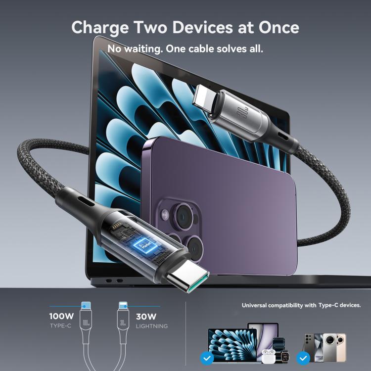 JOYROOM S-A57 RapidX Series 100W 2-in-1 USB-C / Type-C to USB-C / Type-C, 8 Pin Fast Charging Data Cable, 1.5m