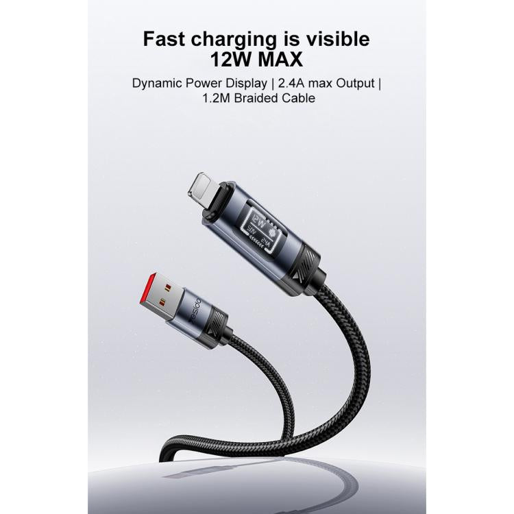 Yesido CA138L 12W 2.4A USB to 8 Pin OLED Display Charging Data Cable, USB to 8 Pin