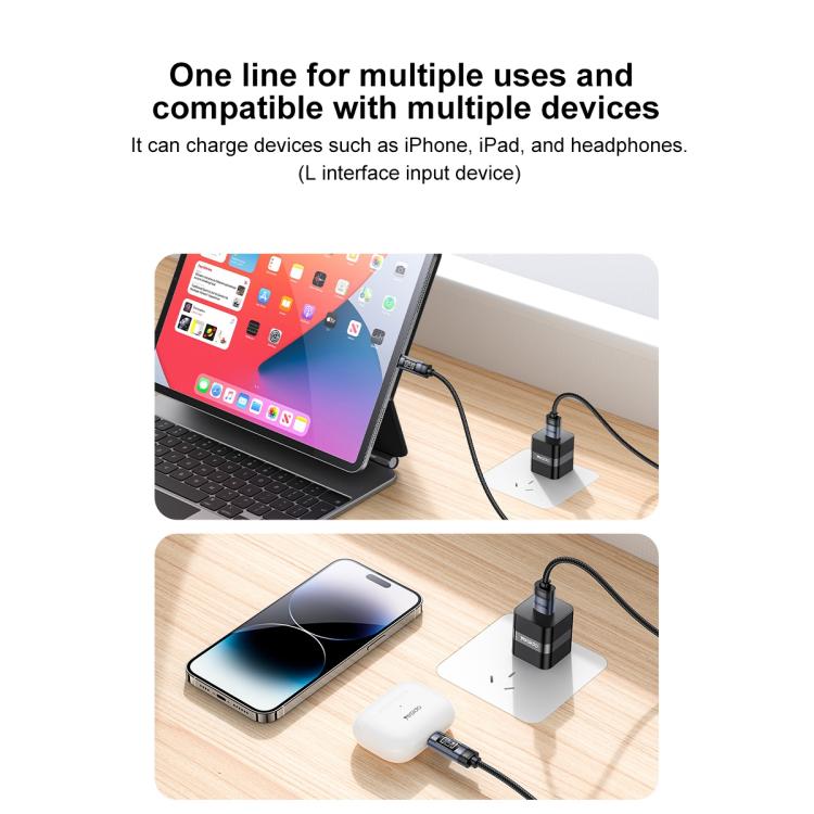 Yesido CA138L 12W 2.4A USB to 8 Pin OLED Display Charging Data Cable, USB to 8 Pin