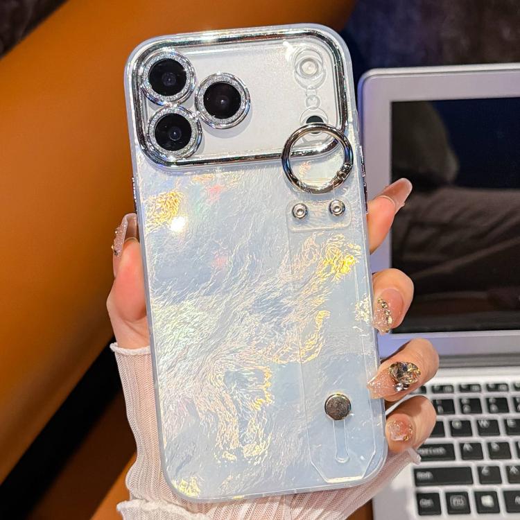 Plating Foil-like Metallic Texture Wristband Holder TPU Phone Case with Lens Film, For iPhone 13
