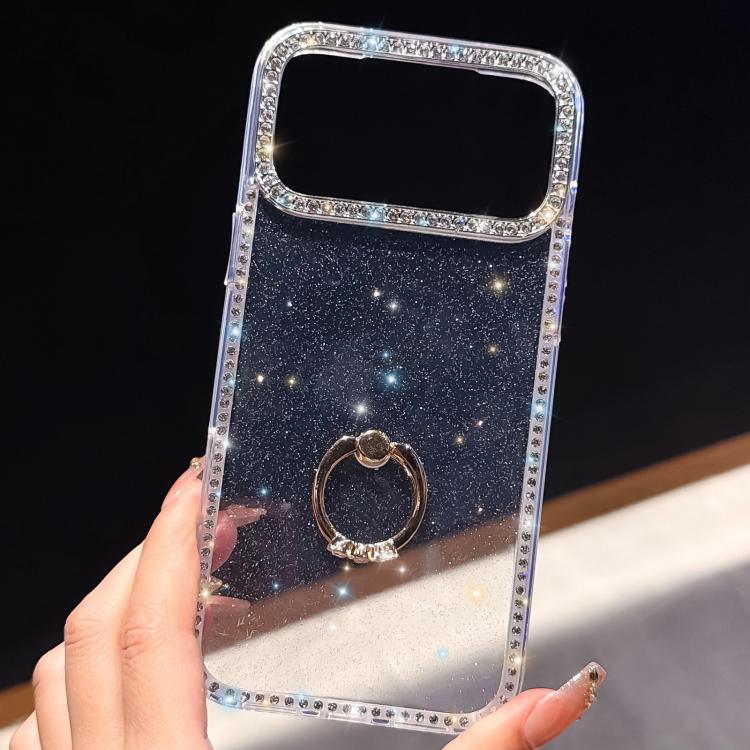 Rhinestone Ring Holder Dual-side IMD PC Hybrid TPU Phone Case, For iPhone 15 Pro Max, For iPhone 15 Pro, For iPhone 15, For iPhone 14, For iPhone 14 Pro, For iPhone 14 Pro Max, For iPhone 13 Pro Max, For iPhone 13 Pro