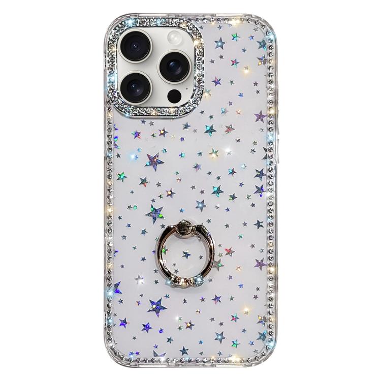 Rhinestone Ring Holder Dual-side IMD PC Hybrid TPU Phone Case, For iPhone 15 Pro Max, For iPhone 15 Pro, For iPhone 15, For iPhone 14, For iPhone 14 Pro, For iPhone 14 Pro Max, For iPhone 13 Pro Max, For iPhone 13 Pro