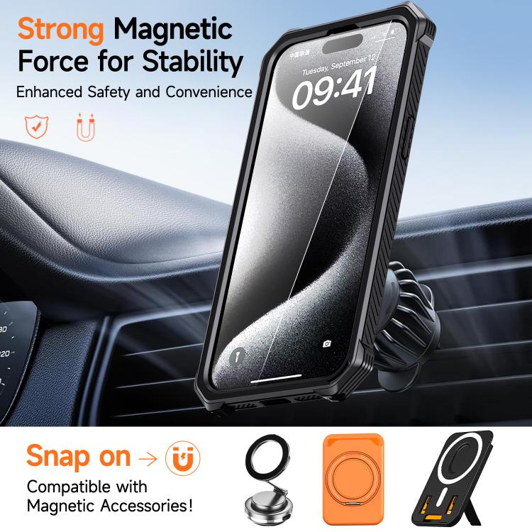 Hidden Metal Holder Magnetic Shockproof Phone Case, For iPhone 15 Pro Max, For iPhone 15 Pro, For iPhone 15 Plus / 14 Plus, For iPhone 15, For iPhone 14 / 13, For iPhone 14 Pro, For iPhone 14 Pro Max, For iPhone 13 Pro Max