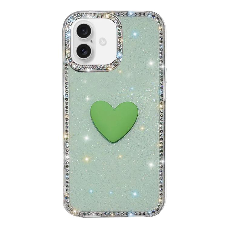 Flash Rhinestone Double-sided IMD Love Heart Phone Case, For iPhone 16 Pro Max, For iPhone 16 Pro, For iPhone 16 Plus, For iPhone 16, For iPhone 15 Pro Max