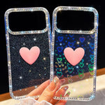 Flash Rhinestone Double-sided IMD Love Heart Phone Case, For iPhone 16 Pro Max, For iPhone 16 Pro, For iPhone 16 Plus, For iPhone 16, For iPhone 15 Pro Max