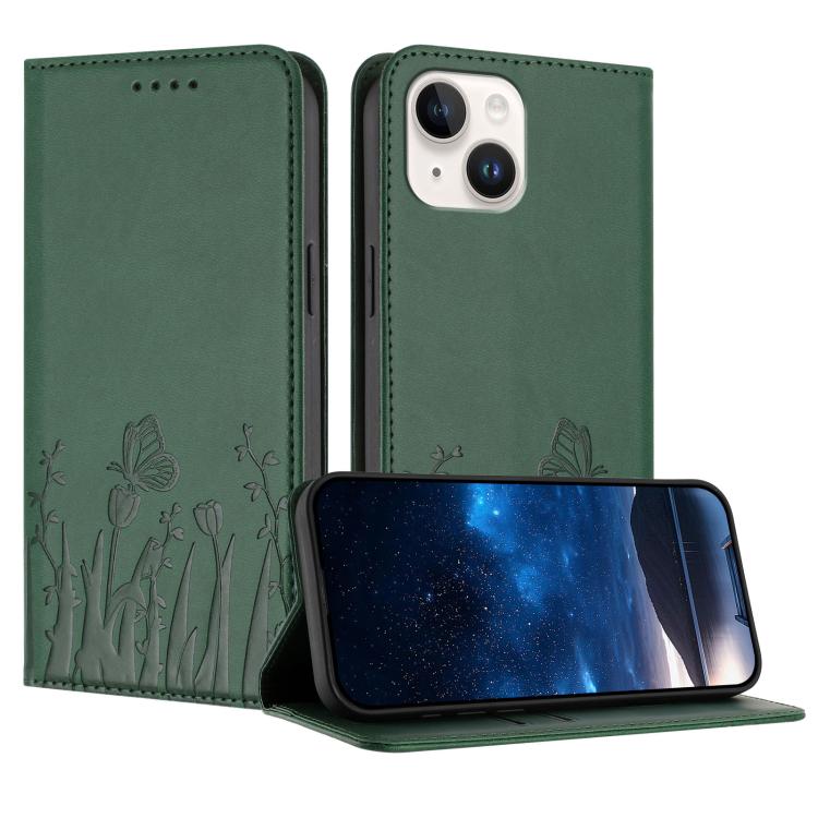 Tulips Butterfly Pattern Magnetic Vegan Leather Phone Case, For iPhone 15, For iPhone 14 Plus, For iPhone 14, For iPhone 14 Pro