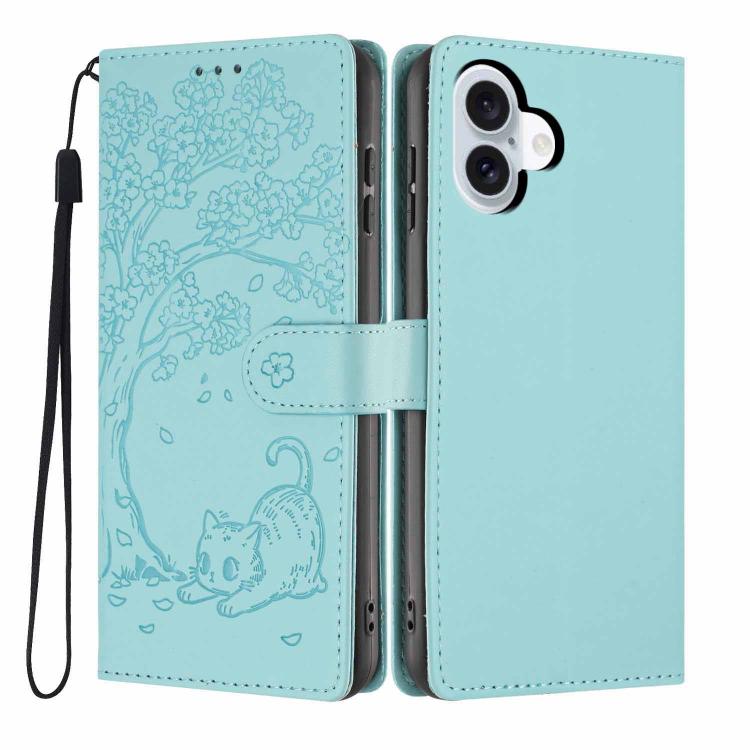 Tree Cat Embossed Flip Vegan Leather Phone Case, For iPhone 17e / 16e, For iPhone 17 Pro Max, For iPhone 17 Pro, For iPhone 17, For iPhone Air, For iPhone 16 Pro Max