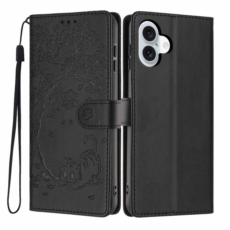 Tree Cat Embossed Flip Vegan Leather Phone Case, For iPhone 17e / 16e, For iPhone 17 Pro Max, For iPhone 17 Pro, For iPhone 17, For iPhone Air, For iPhone 16 Pro Max