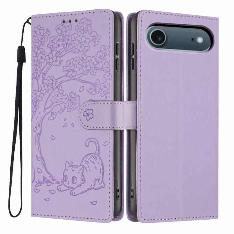Tree Cat Embossed Flip Vegan Leather Phone Case, For iPhone Air, For iPhone 16 Pro Max, For iPhone 16 Pro, For iPhone 16 Plus, For iPhone 16, For iPhone 15 Pro Max