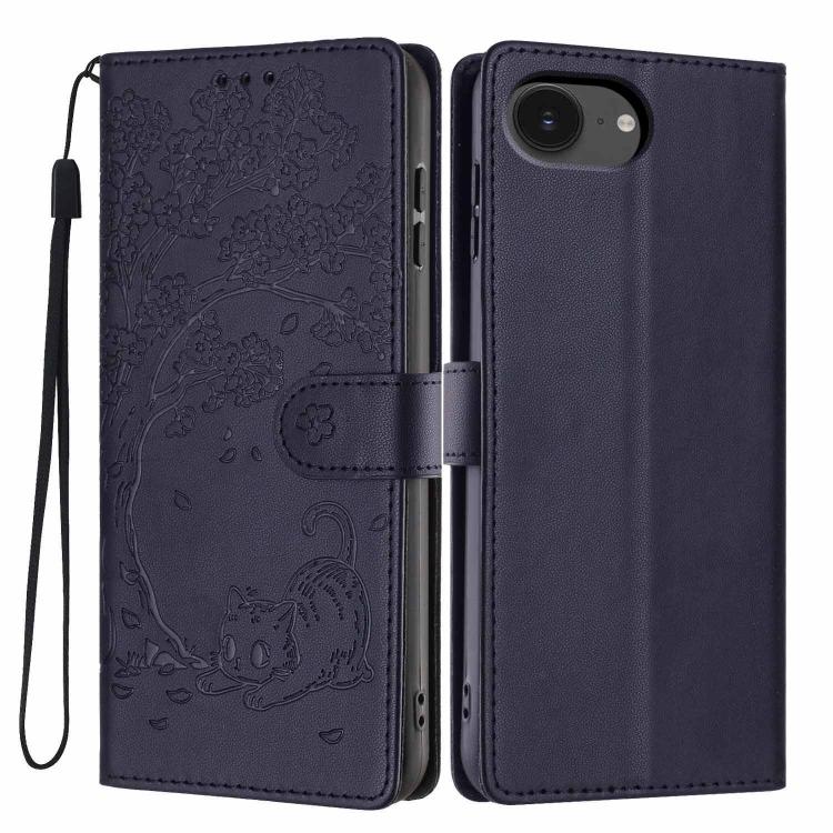 Tree Cat Embossed Flip Vegan Leather Phone Case, For iPhone 17e / 16e, For iPhone 17 Pro Max, For iPhone 17 Pro, For iPhone 17, For iPhone Air, For iPhone 16 Pro Max