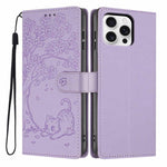 Tree Cat Embossed Flip Vegan Leather Phone Case, For iPhone 16 Pro, For iPhone 16 Plus, For iPhone 16, For iPhone 15 Pro Max, For iPhone 15 Pro, For iPhone 15 Plus