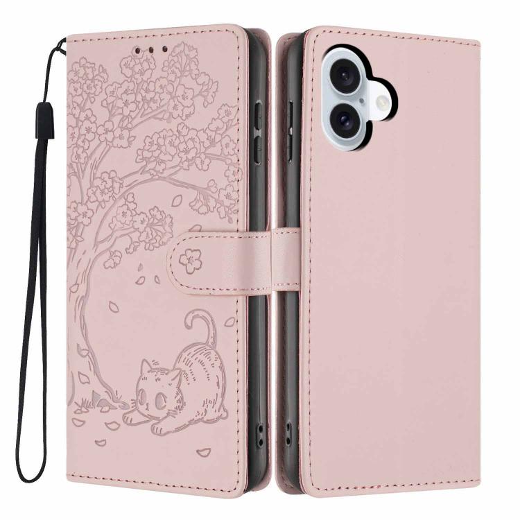 Tree Cat Embossed Flip Vegan Leather Phone Case, For iPhone 16 Pro, For iPhone 16 Plus, For iPhone 16, For iPhone 15 Pro Max, For iPhone 15 Pro, For iPhone 15 Plus