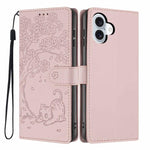 Tree Cat Embossed Flip Vegan Leather Phone Case, For iPhone 16 Pro, For iPhone 16 Plus, For iPhone 16, For iPhone 15 Pro Max, For iPhone 15 Pro, For iPhone 15 Plus