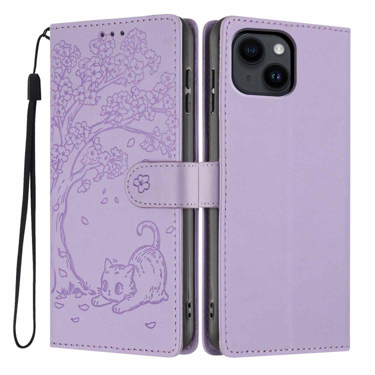 Tree Cat Embossed Flip Vegan Leather Phone Case, For iPhone 15, For iPhone 14 Plus, For iPhone 14, For iPhone 14 Pro, For iPhone 14 Pro Max, For iPhone 13 Pro Max