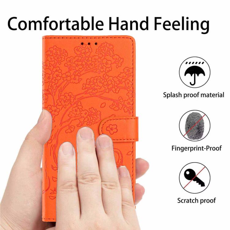 Tree Cat Embossed Flip Vegan Leather Phone Case, For iPhone 13 Pro, For iPhone 13, For iPhone 12 Pro Max, For iPhone 12 / 12 Pro, For iPhone 11 Pro Max, For iPhone 11